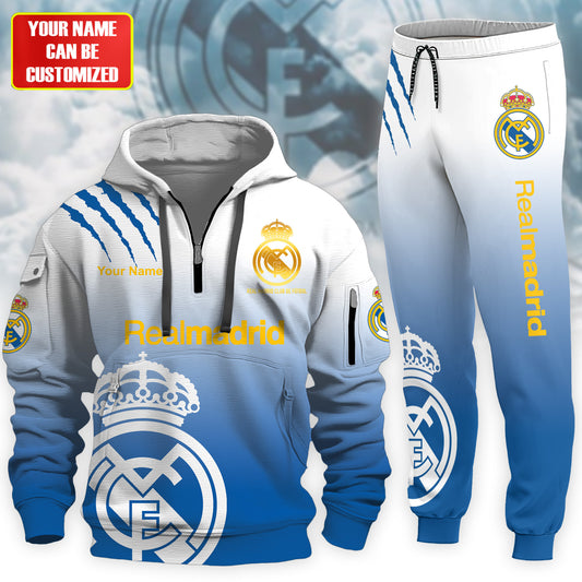 Personalized Real Madrid Tear 3D Cotton Hoodie and Sweatpants set V2