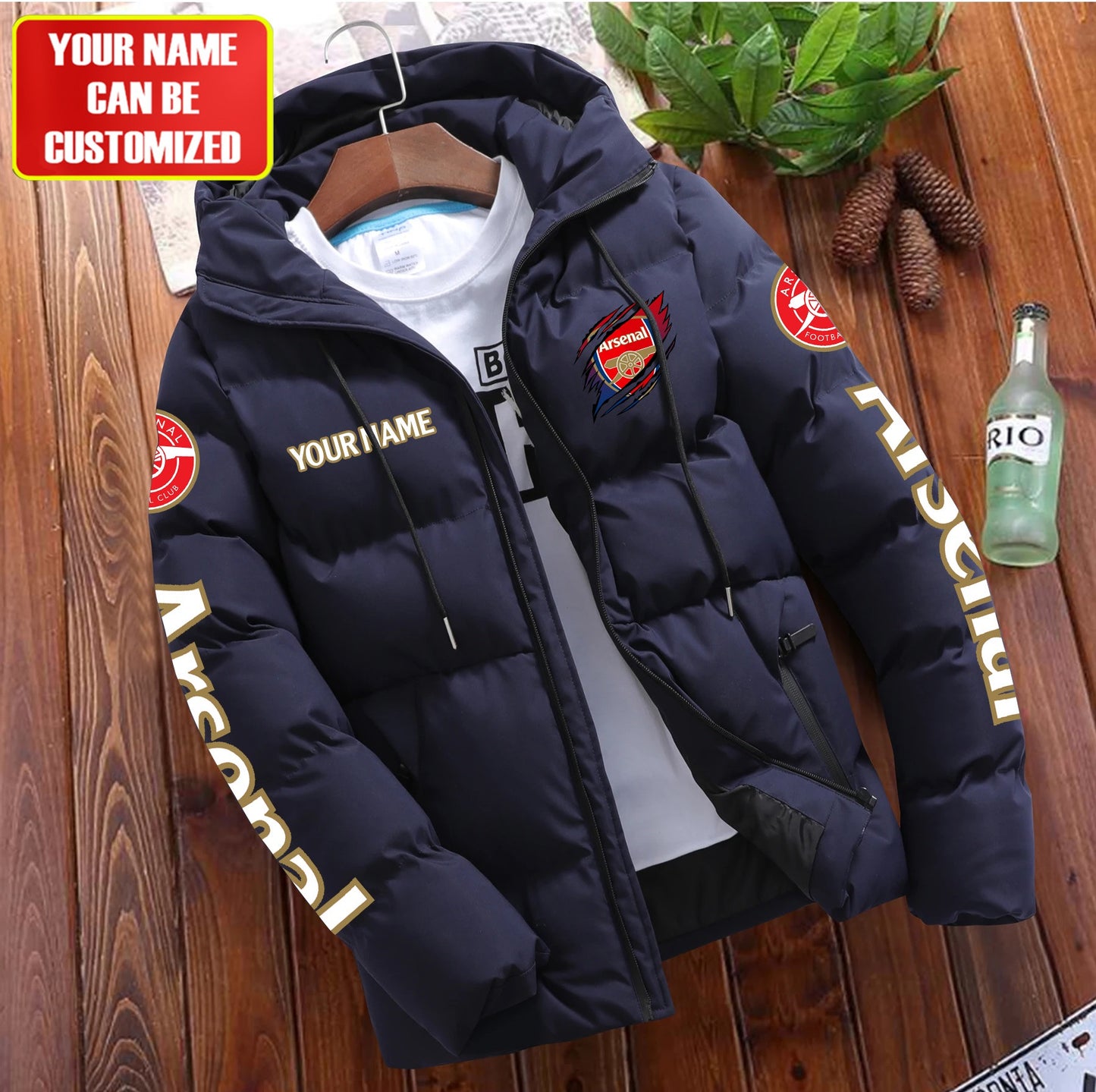 Personalized Arsenal Tear Puffer Jacket With Hood