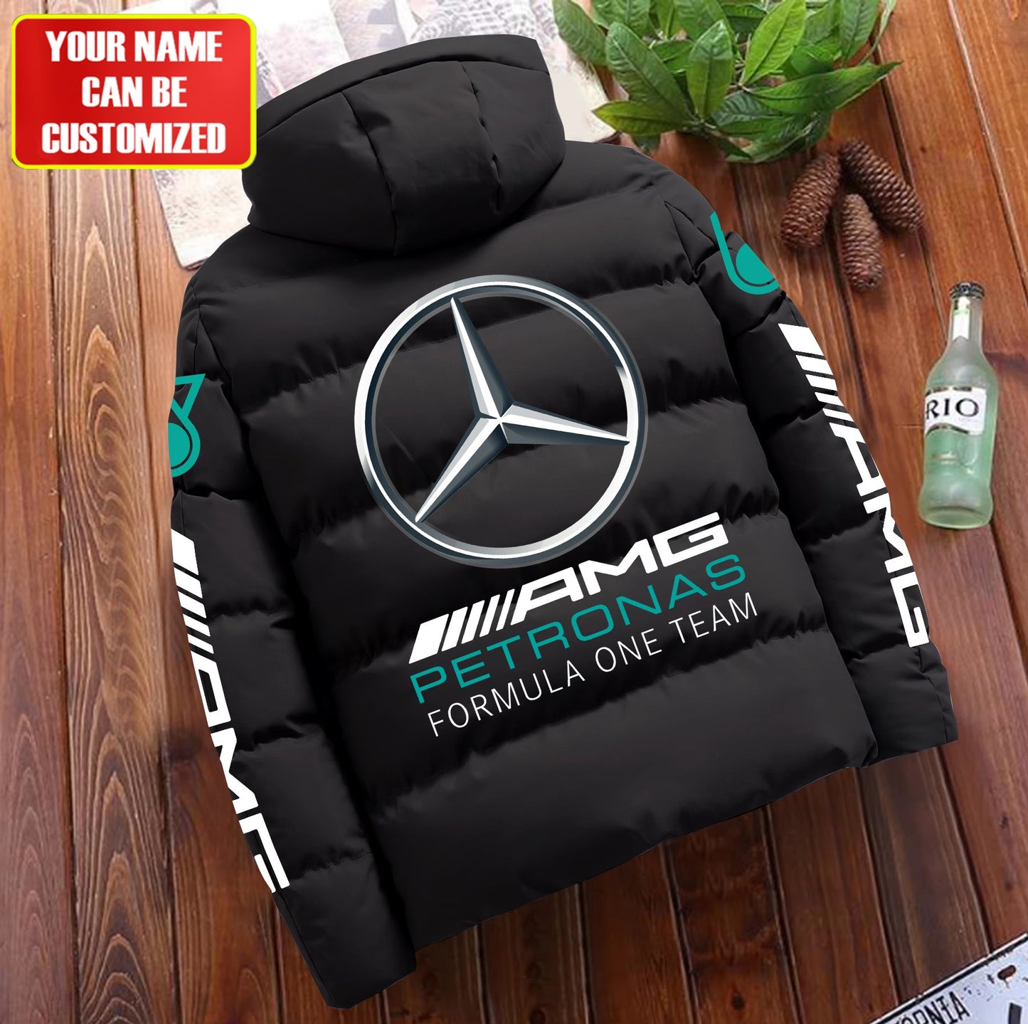 Personalized Merc AMG Petronas Puffer Jacket With Hood