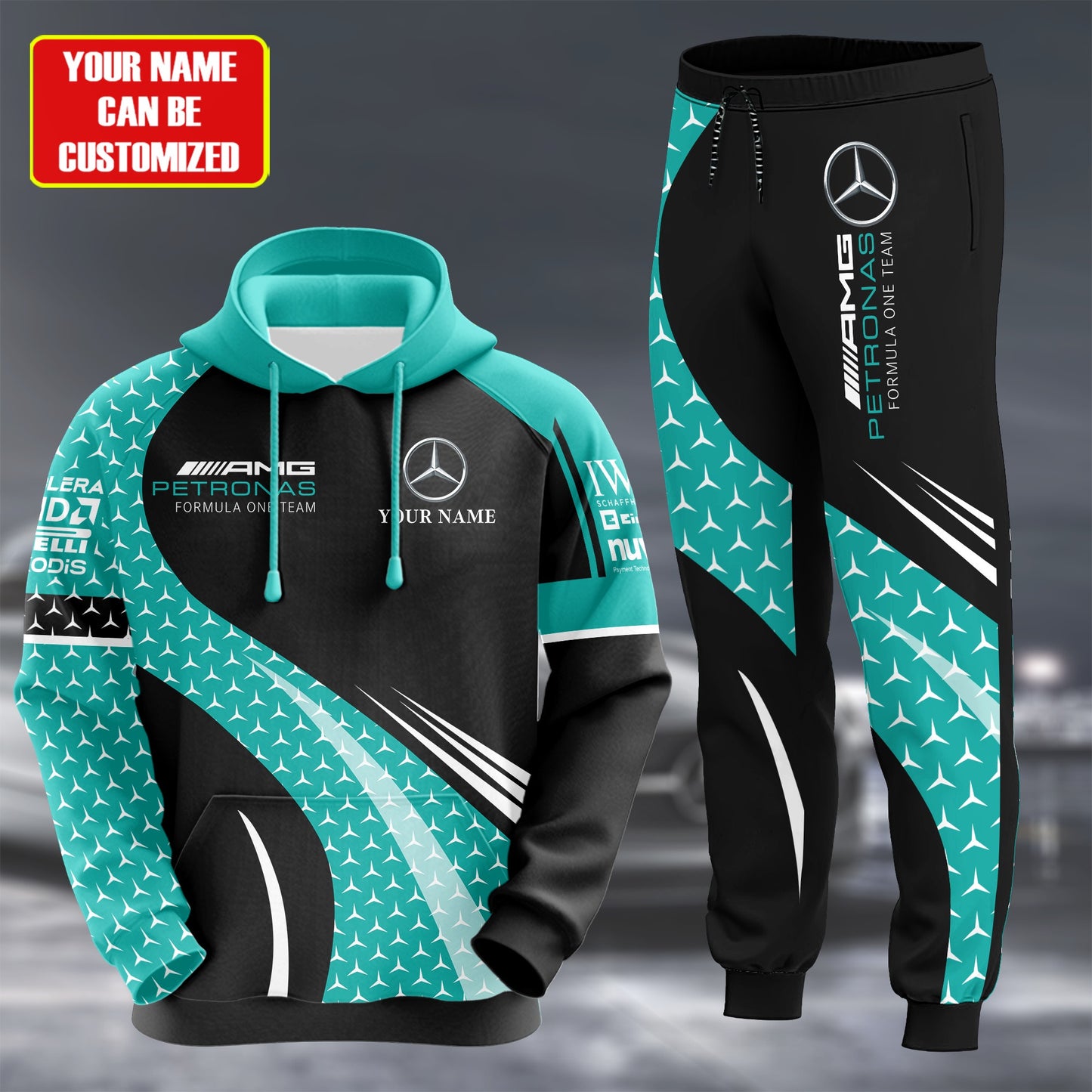 Personalized Merc AMG Petronas Q5 3D All over Printed Hoodie and Sweatpants set