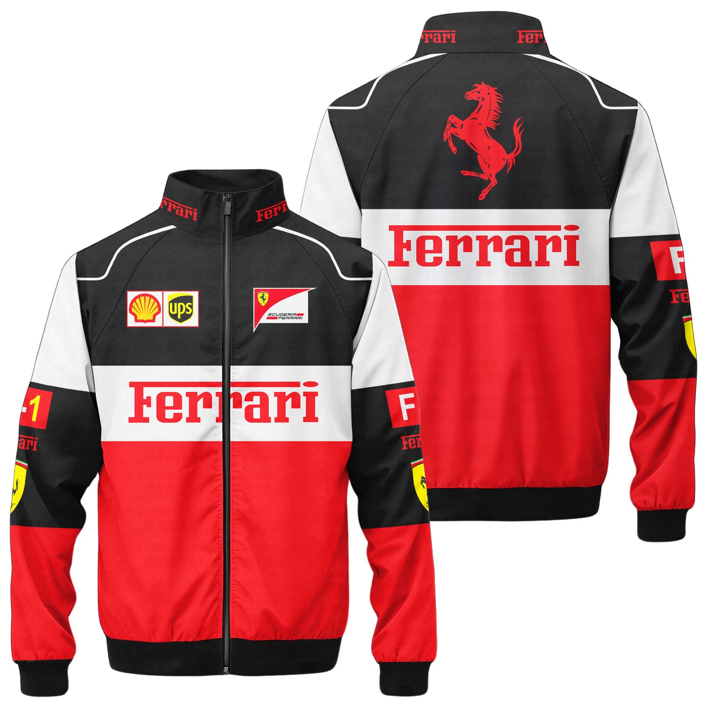 S.F F1 Team Vintage Zipper Stand Collar Jacket 3D