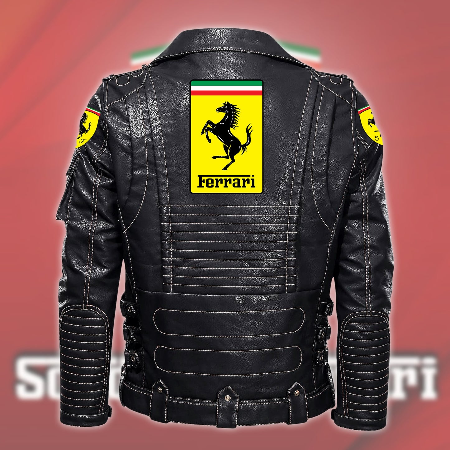 SF Belt Solid Zipper Street Leather Jacket