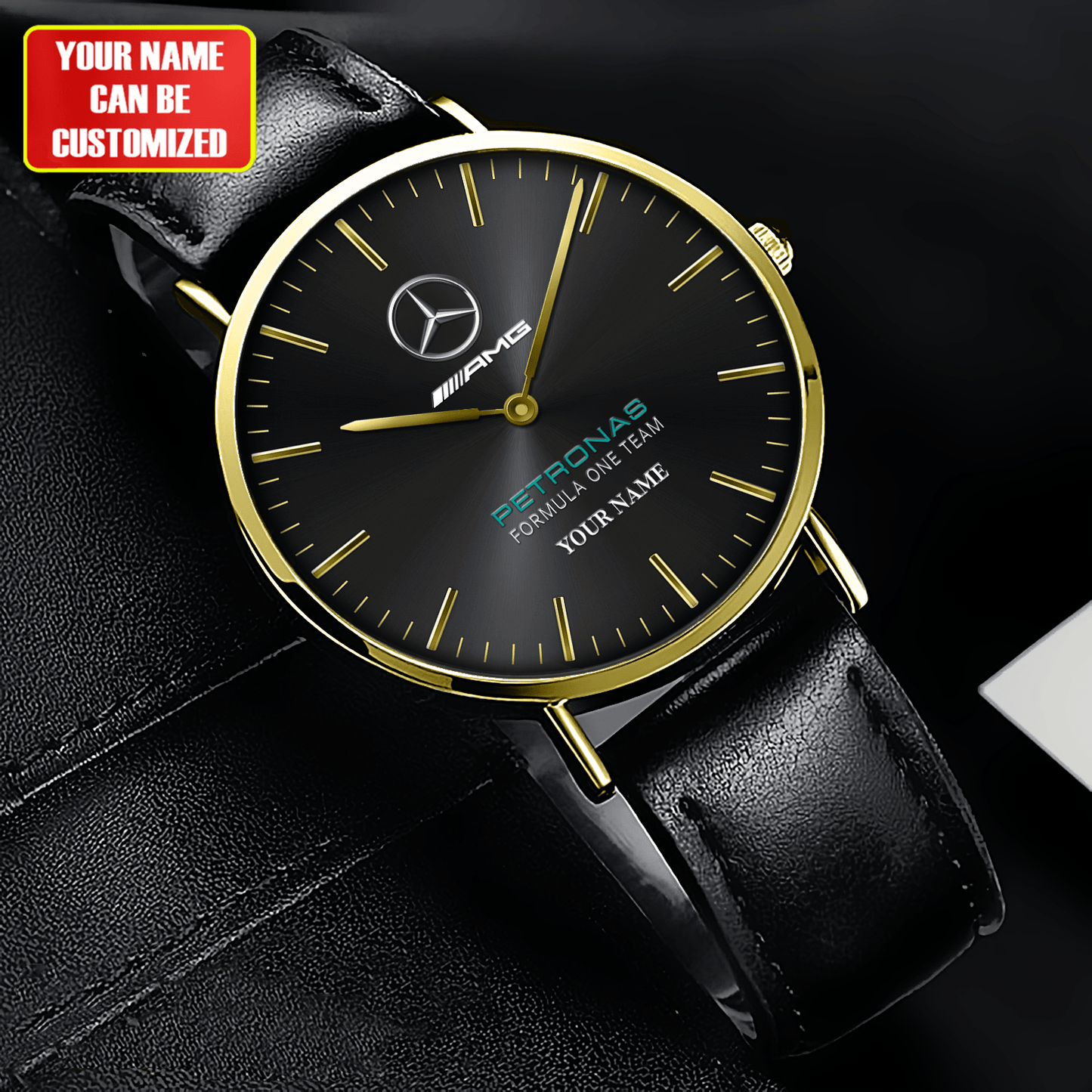 Personalized Merc AMG Petronas Quartz Leather Watch