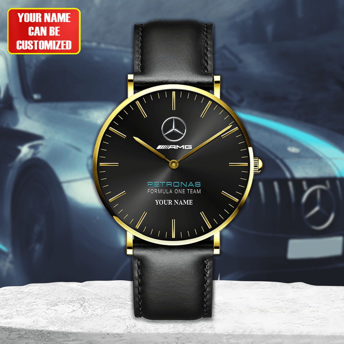 Personalized Merc AMG Petronas Quartz Leather Watch