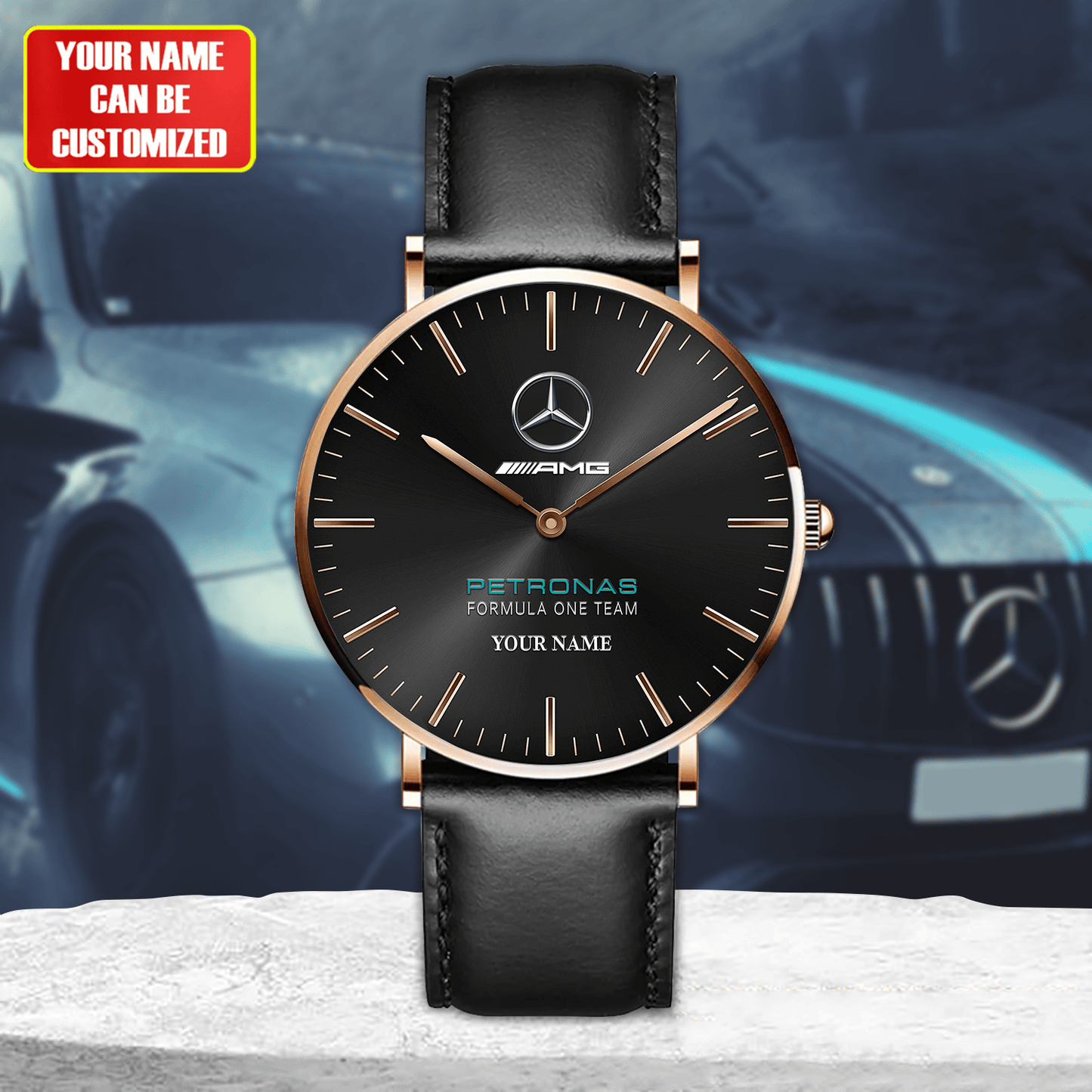 Personalized Merc AMG Petronas Quartz Leather Watch