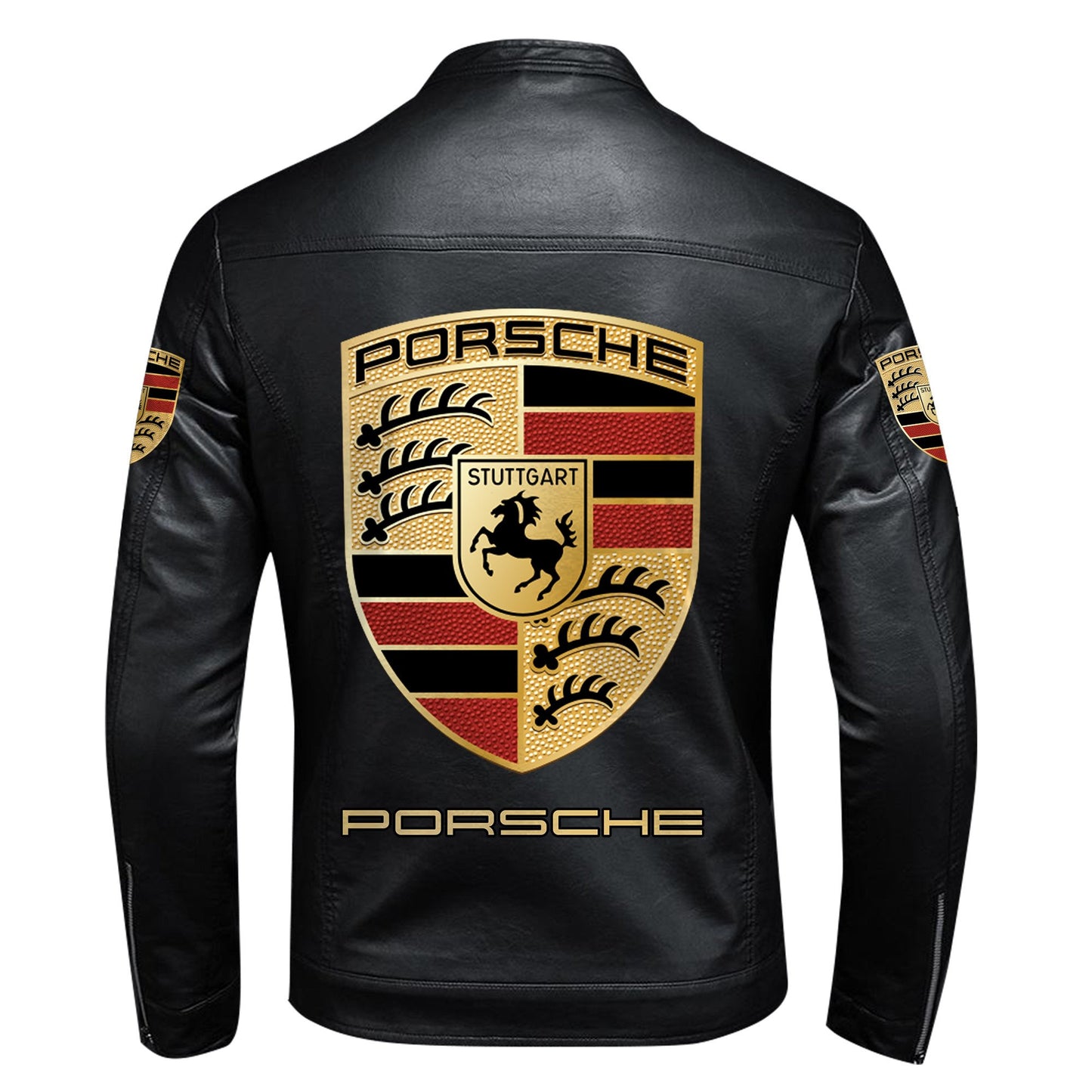 Personalized Pors Leather Bomber Stand Collar Jacket