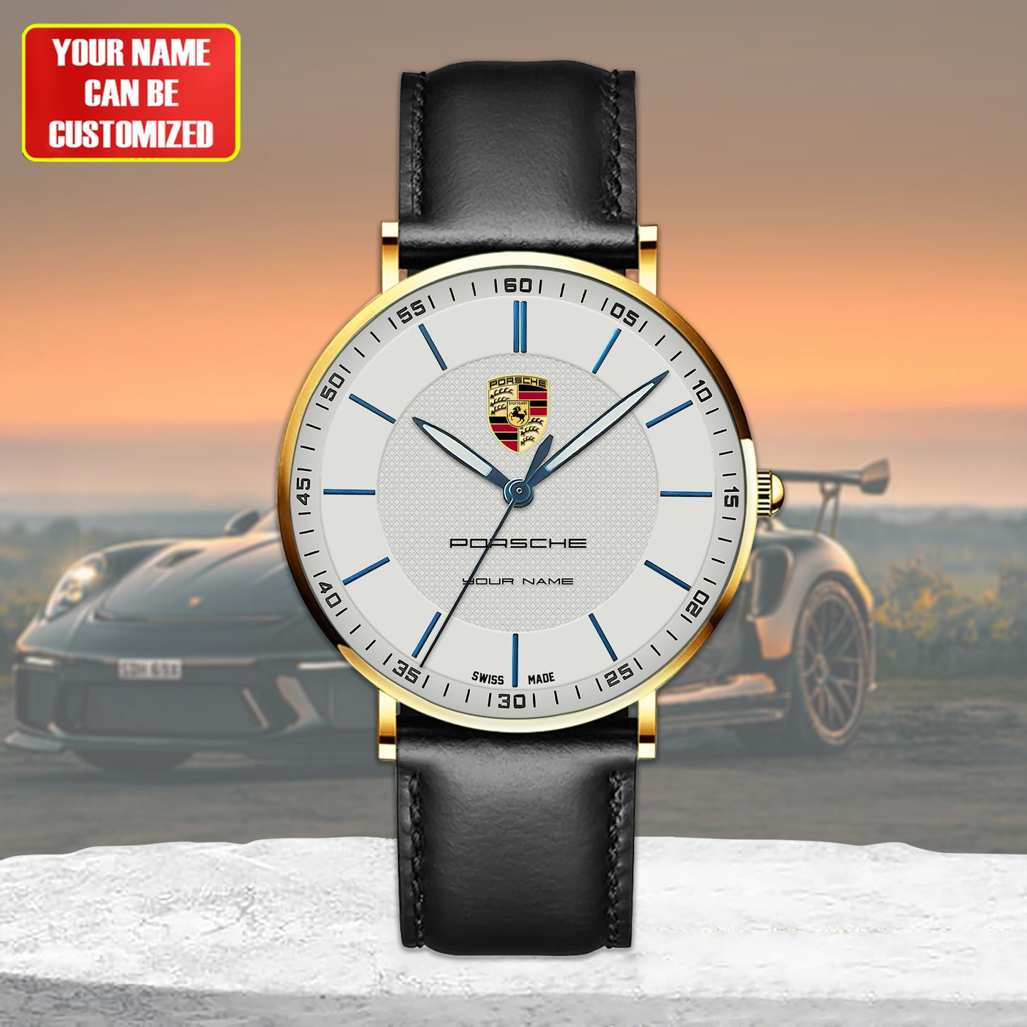 Personalized Pors Sapphire Leather Watch