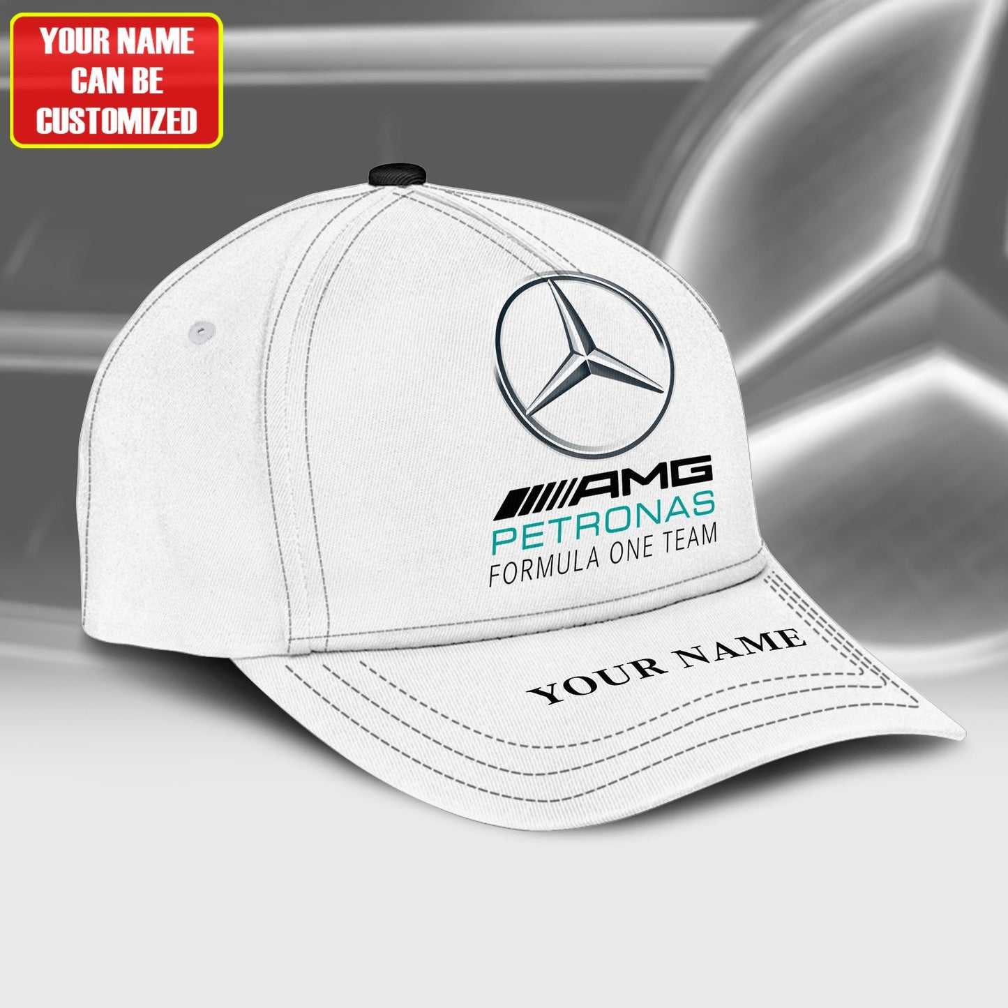 Personalized Name Merc AMG Petronas Classic White Cap