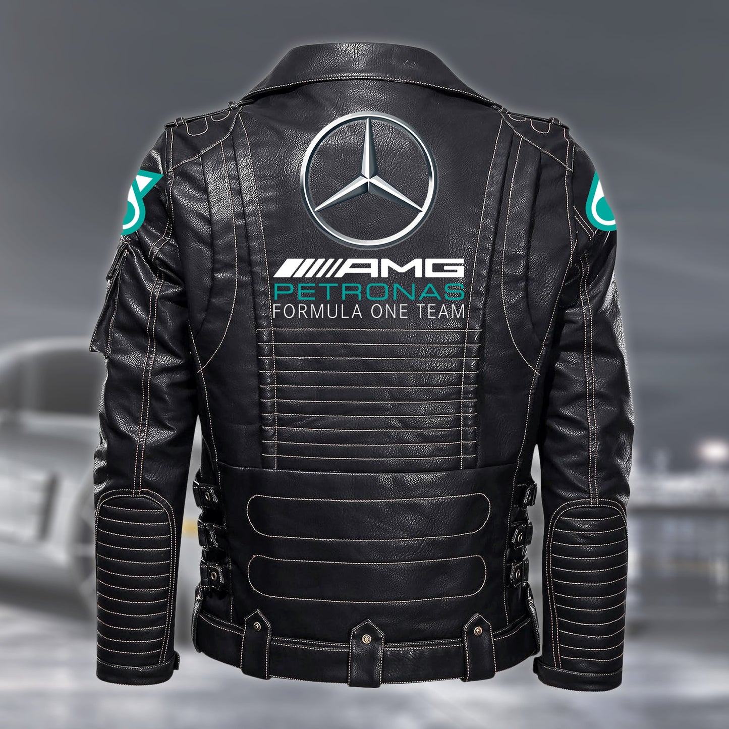 Merc AMG Petronas Belt Solid Zipper Street Leather Jacket