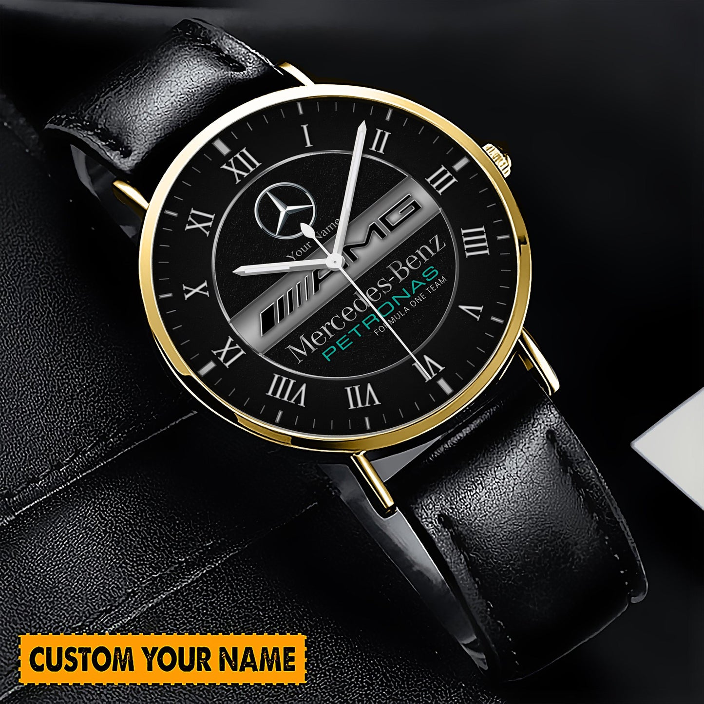 Personalized Merc AMG Petronas Quartz Leather Watch Q170304