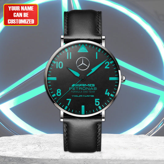 Personalized Merc AMG Petronas Quartz Leather Watch V2