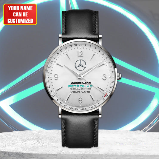 Personalized Merc AMG Petronas Jaeger Quartz Leather Watch