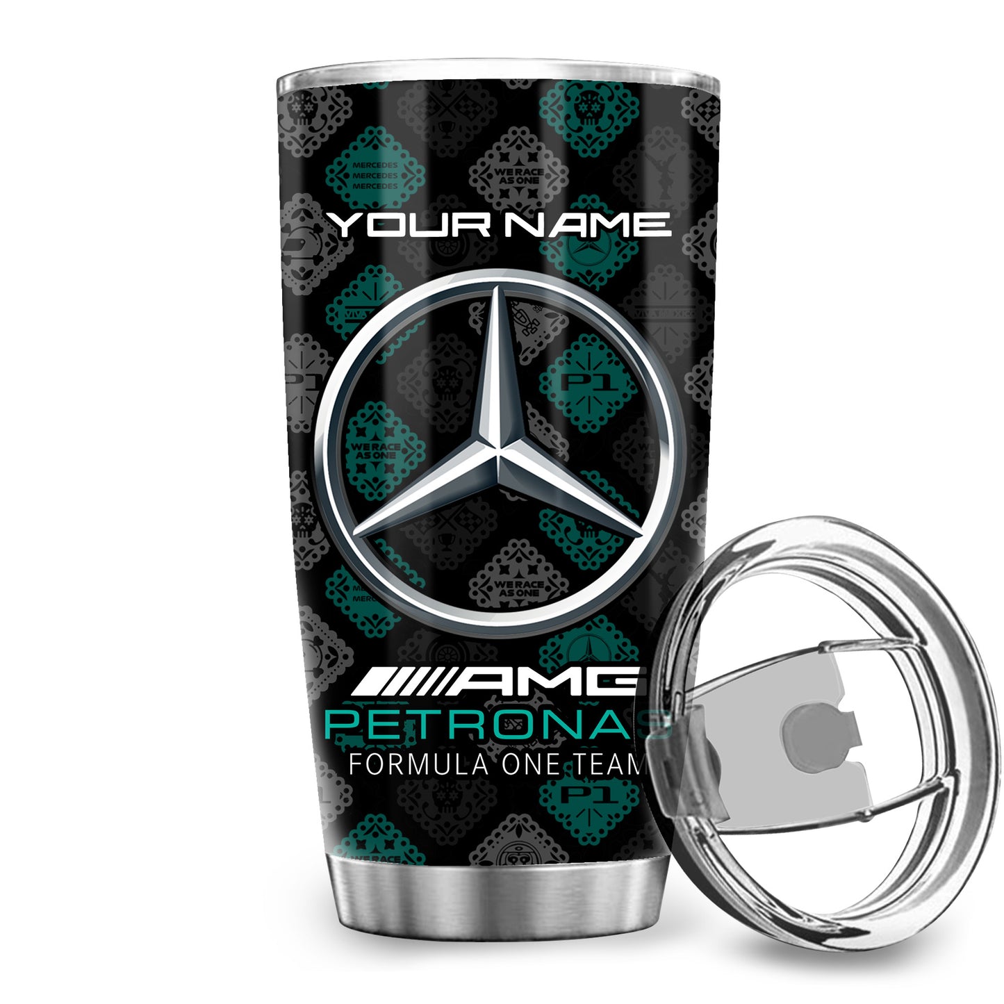 Personalized Merc AMG Petronas Pattern Stainless Tumbler 20oz 30oz Cup