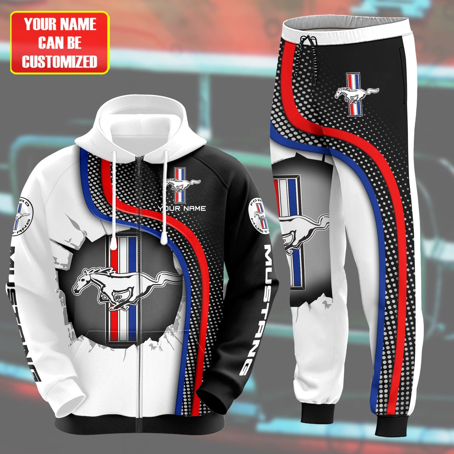 Personalized F Mustang All over Printed Hoodie and Sweatpants set