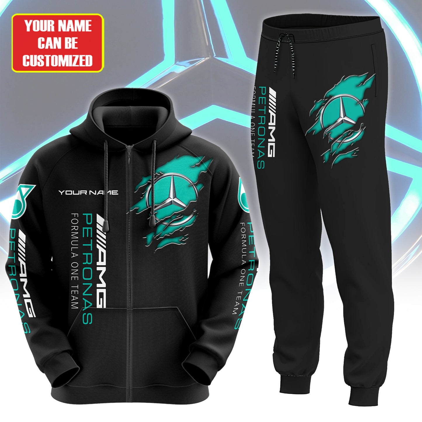 Personalized Merc AMG Petronas Classic 3D All over Printed Hoodie and Sweatpants set