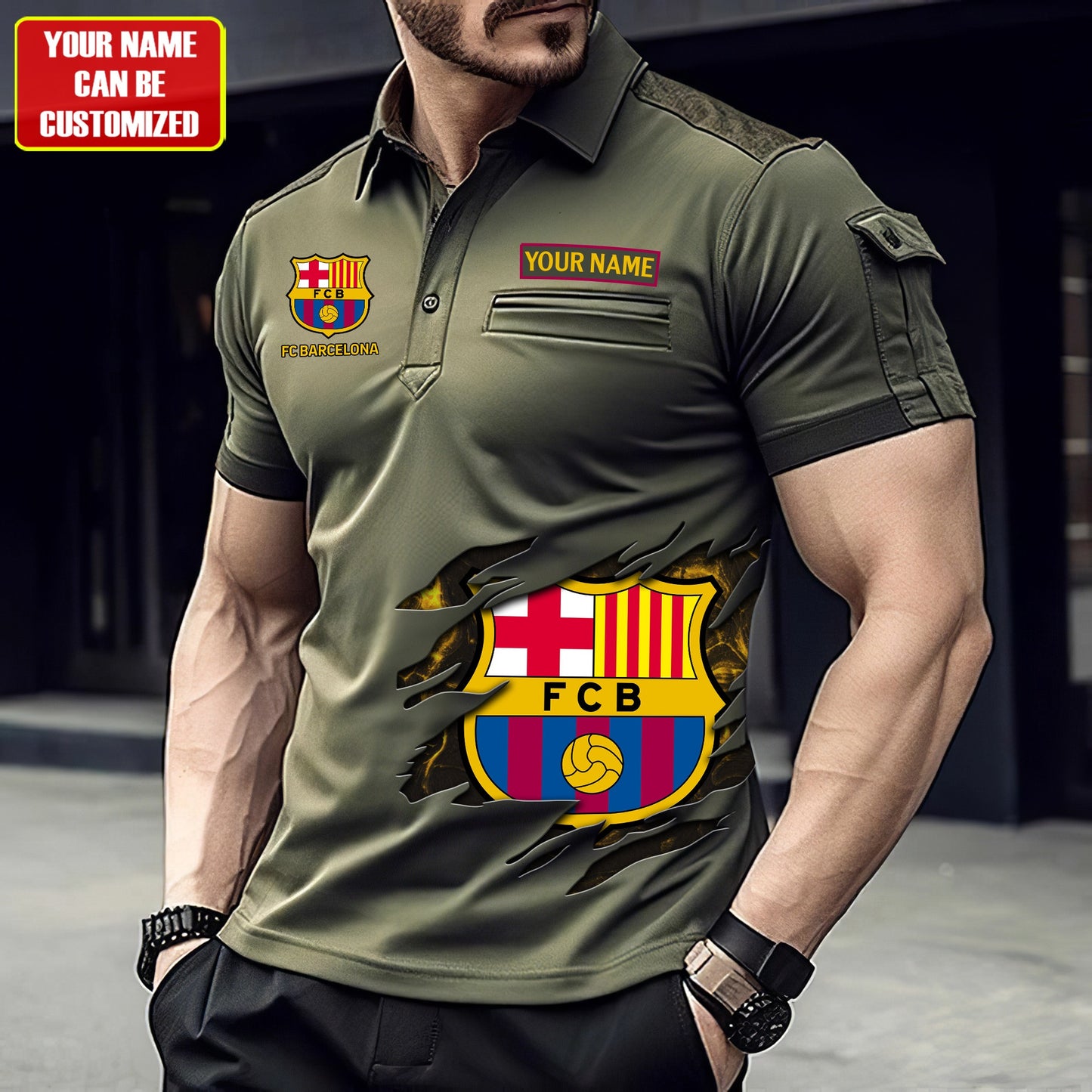 Personalized Barcelona Sport Men Polo Short Sleeve Shirt