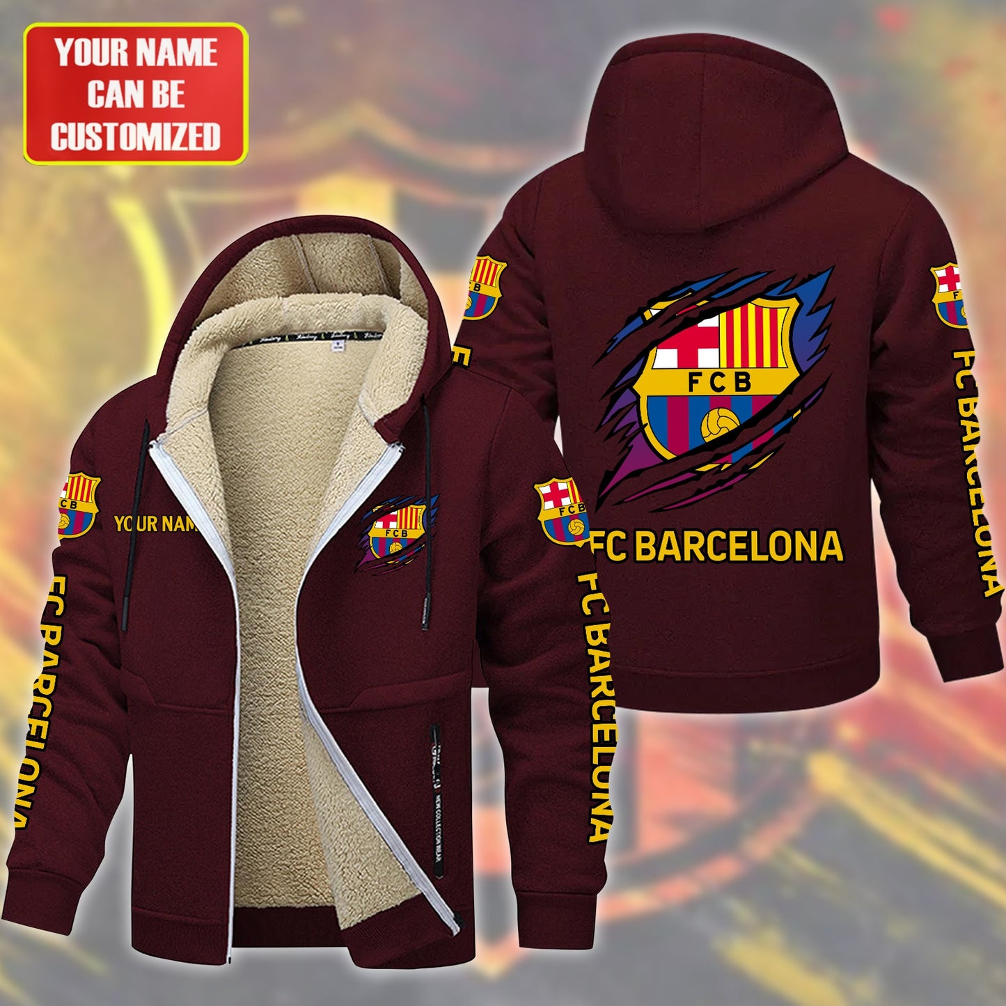 Personalized Barcelona Tear Fleece 3D Unisex Hooded Jacket