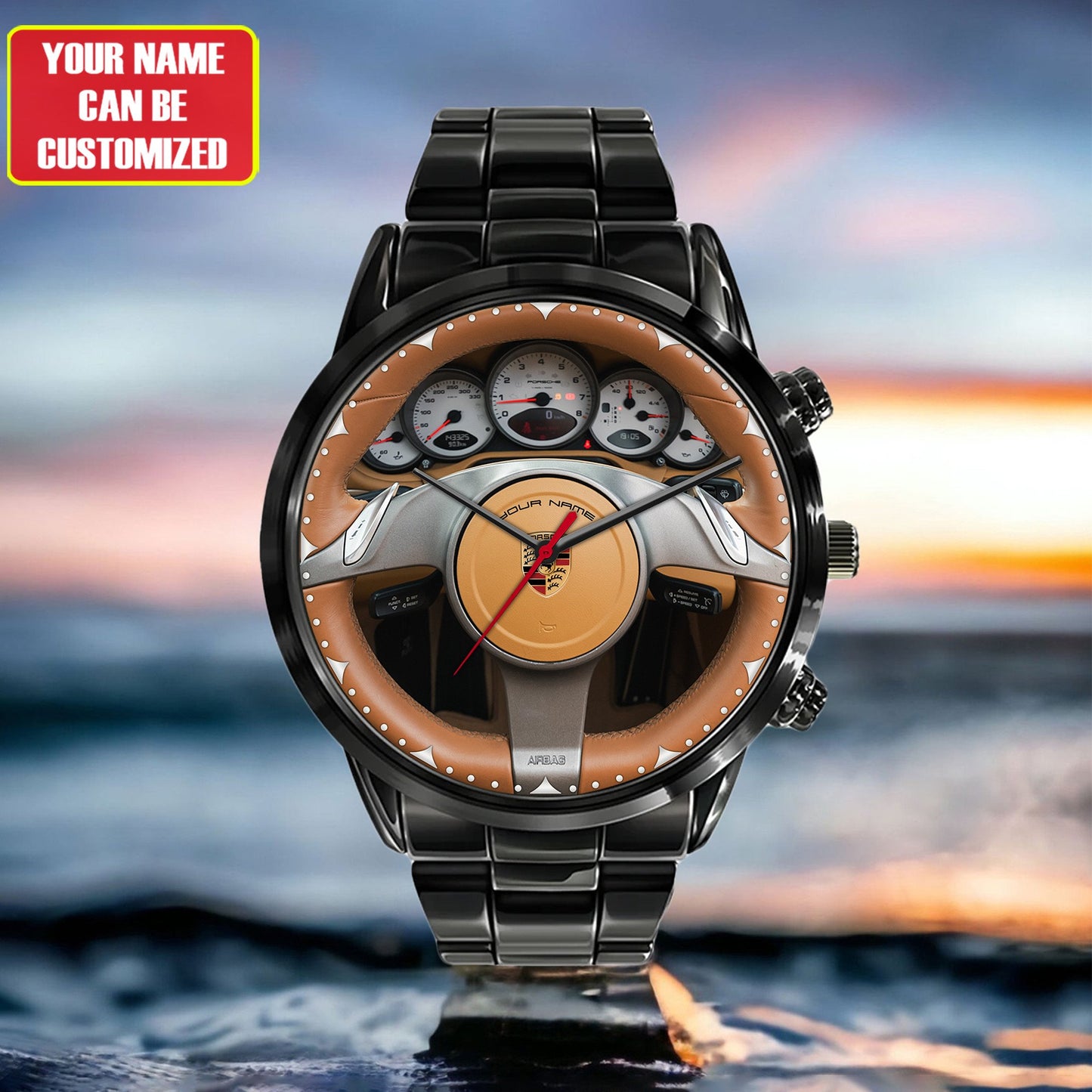 Personalized Pors Wood Carbin Stainless Steel Watch