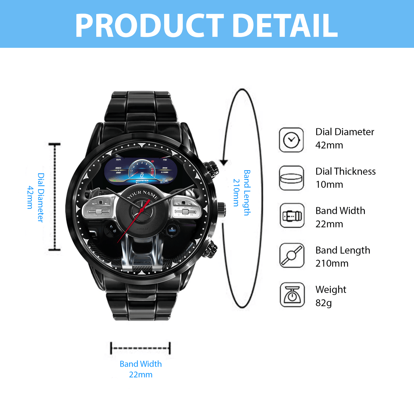 Personalized Merc Cockpit Luxury Stainless Steel Watch