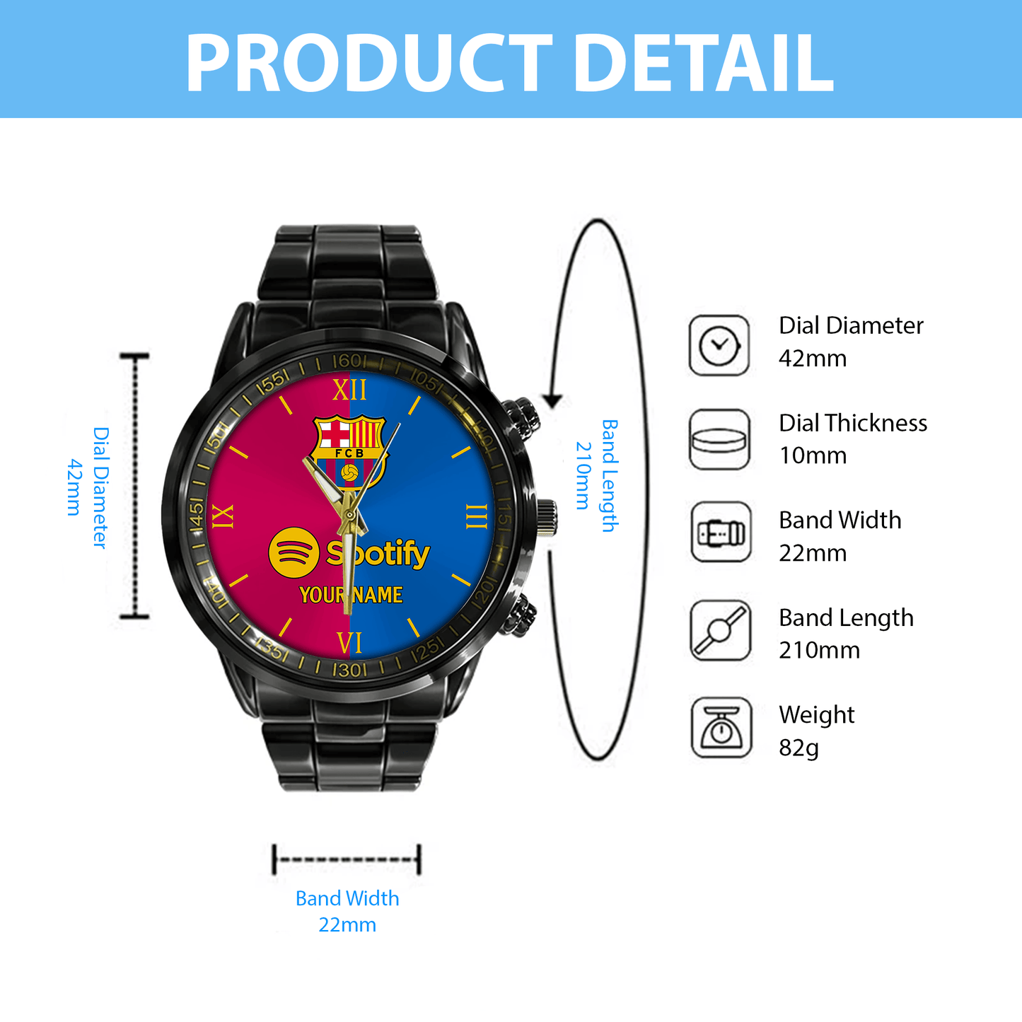 Barcelona FC Luxury Stainless Steel Watch