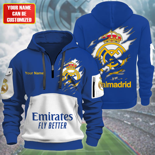 Personalized Real Madrid Tear 3D Zip-Hoodie Cotton Jacket