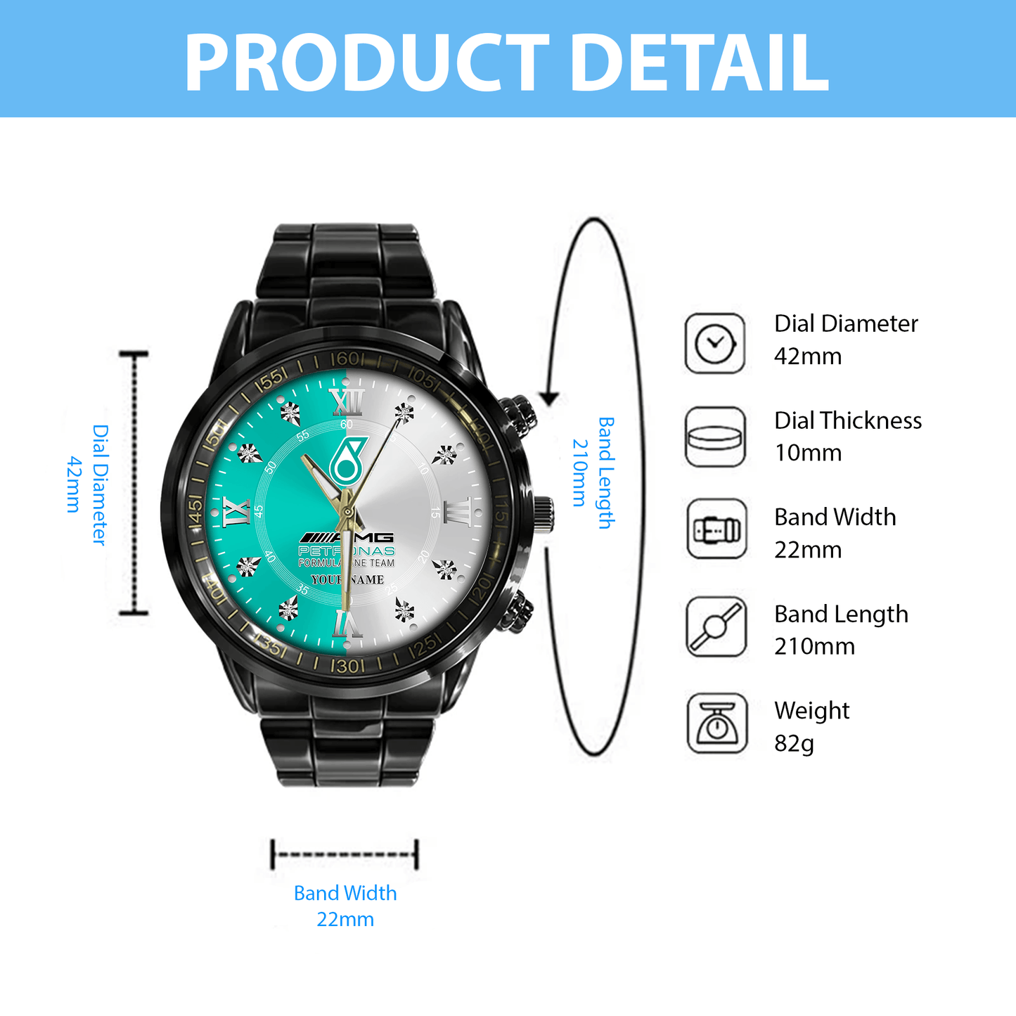 Merc AMG Petronas Luxury Stainless Steel Watch