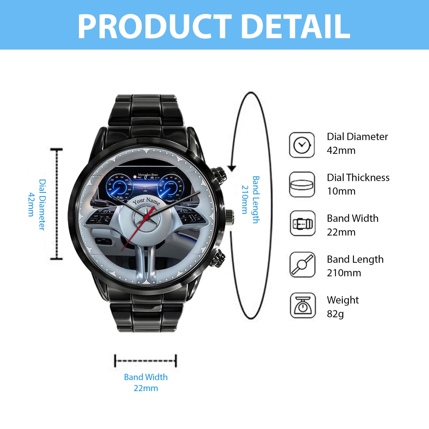 Personalized Merc Interior Luxury Stainless Steel Watch