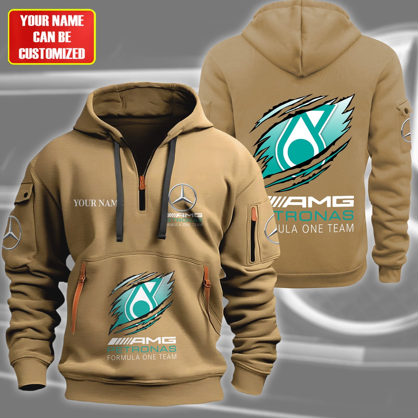 Personalized Merc AMG Petronas Tear Zip-Hoodie Cotton Jacket