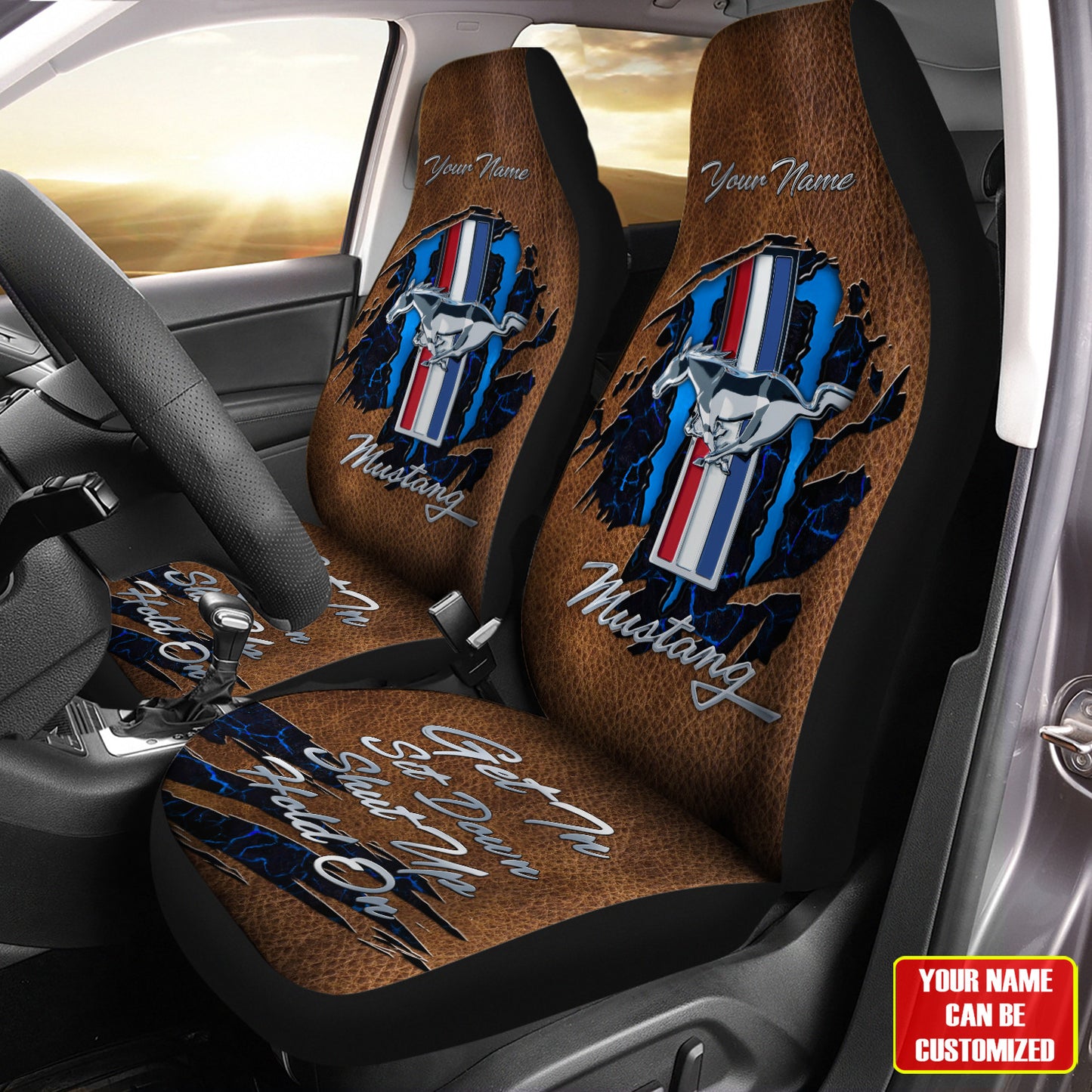 Personalized F Mustang Hold on Car Seat Covers Universal Fit - Set 2