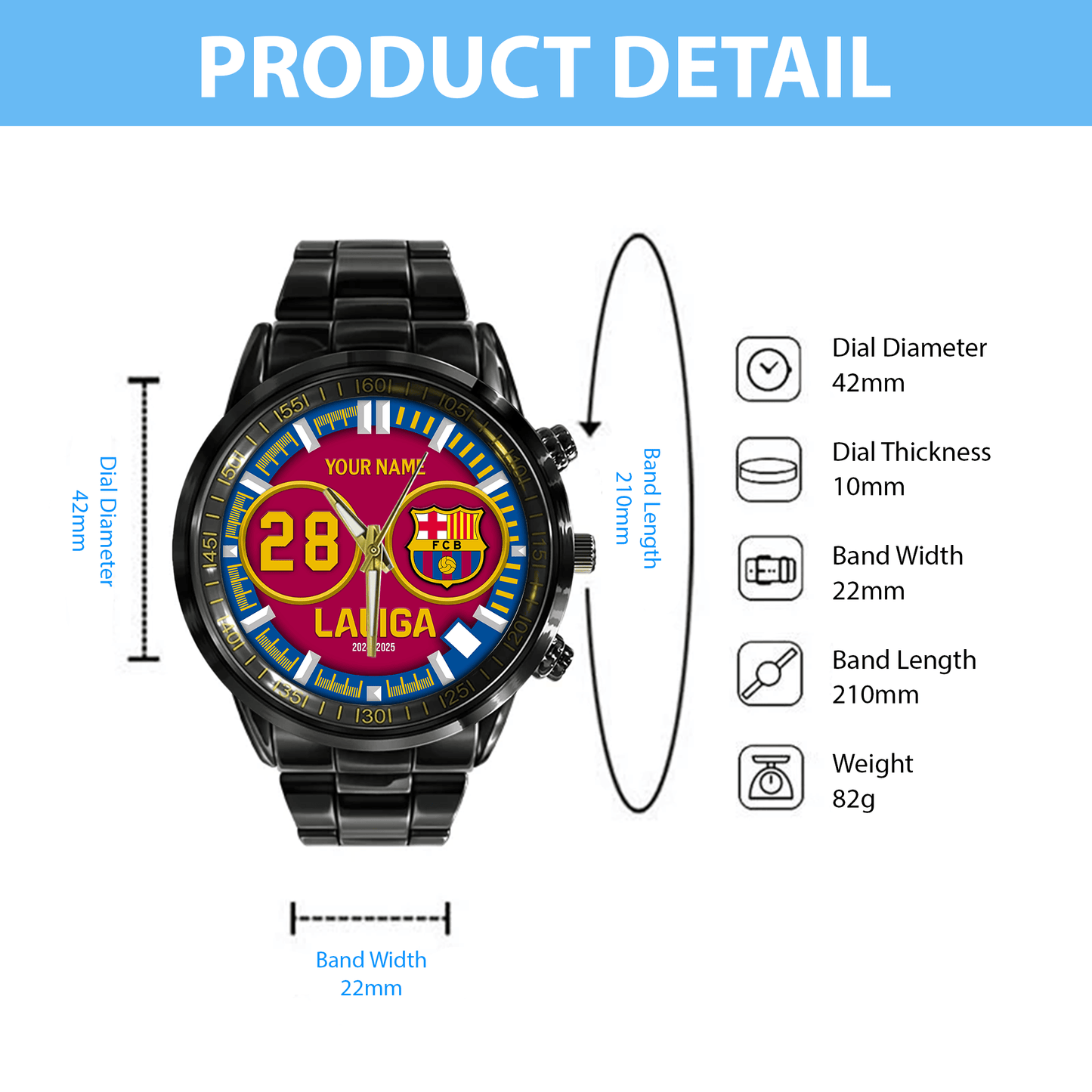 Barcelona FC Luxury Stainless Steel Watch V3