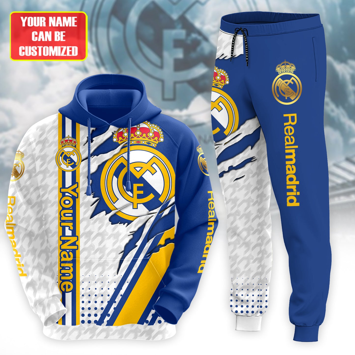 Personalized Real Madrid Tear 3D All over Printed Hoodie and Sweatpants set V2