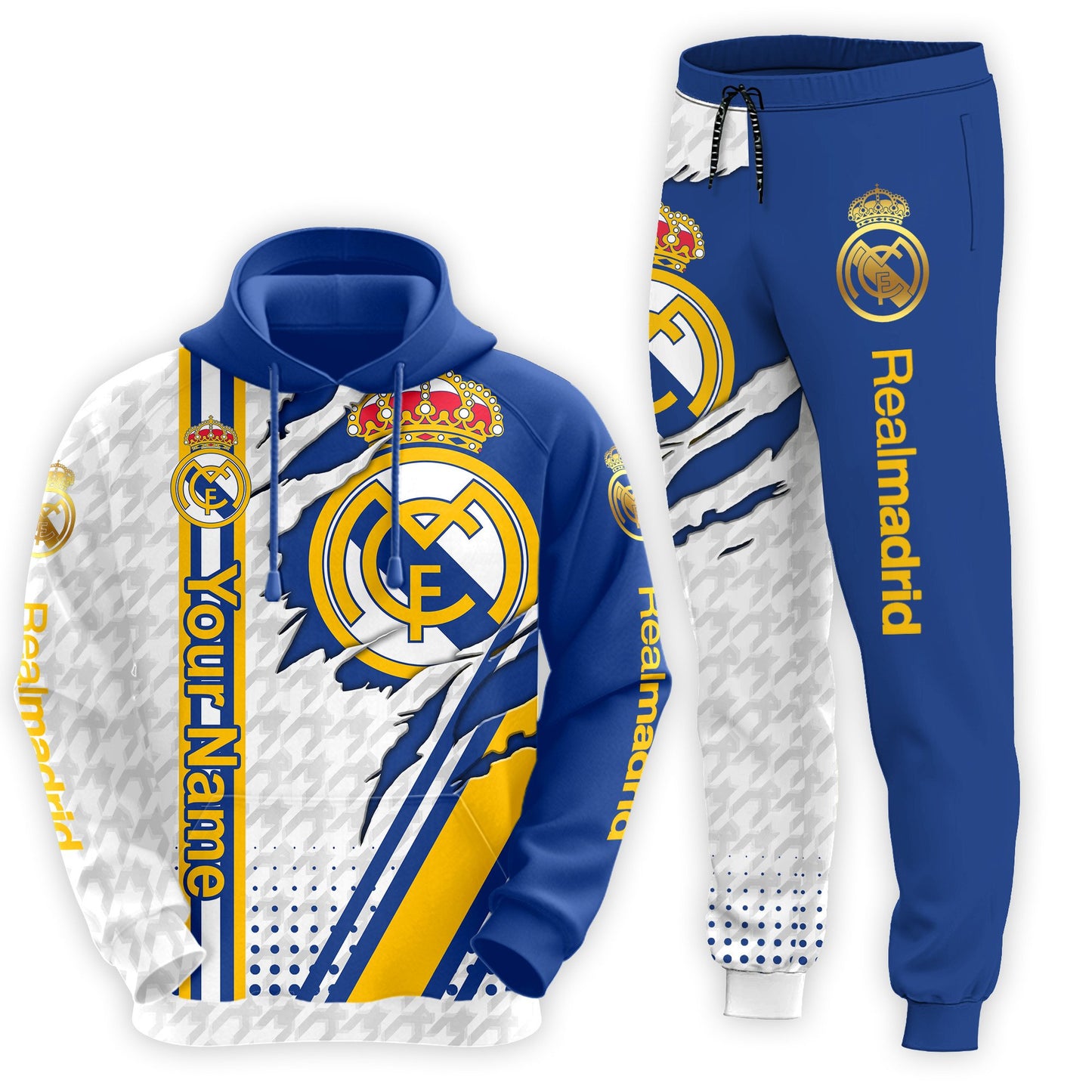 Personalized Real Madrid Tear 3D All over Printed Hoodie and Sweatpants set V2