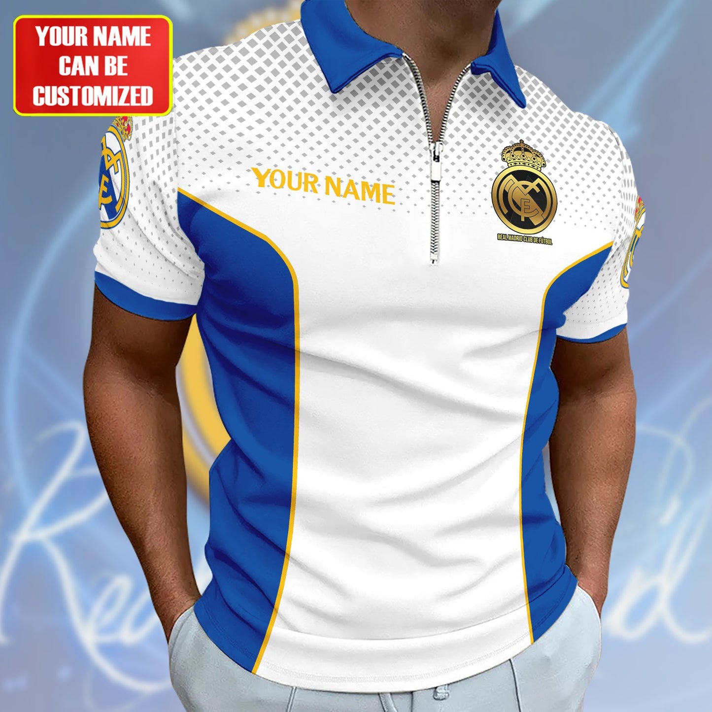 Personalized Real Madrid Q4 3D Full Printing Set , Real Madrid Q4 Shirt , Real Madrid Set , Zipper Polo, Hoodie , Short , Polo , hawaii