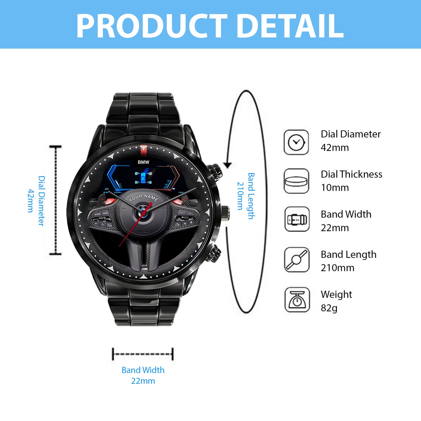 Personalized BW Cockpit Luxury Stainless Steel Watch