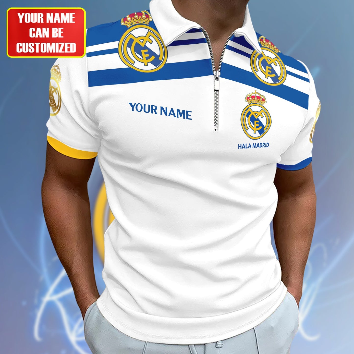 Personalized Real Madrid Q5 3D Full Printing Set , Real Madrid Q5 Shirt , Real Madrid Set , Zipper Polo, Hoodie , Short , Polo , hawaii