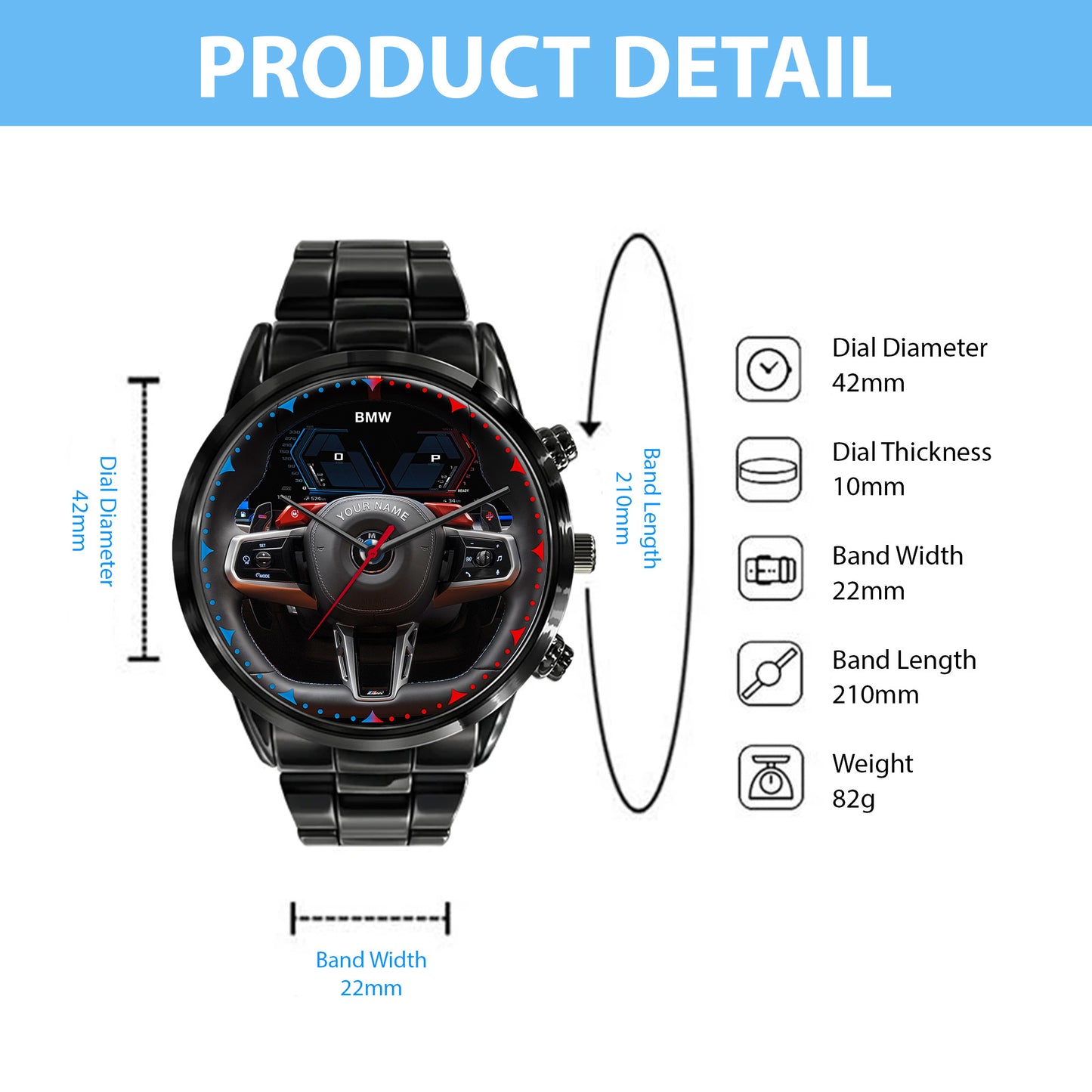 Personalized BW Cockpit Luxury Stainless Steel Watch V2