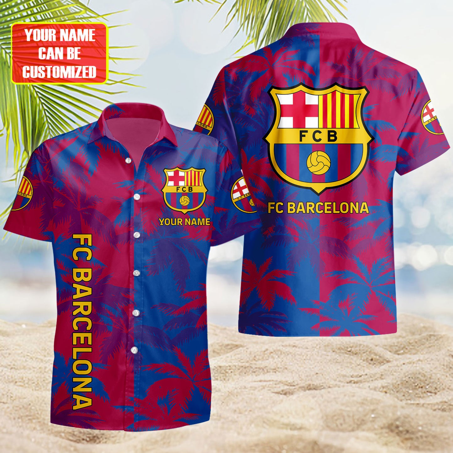 Personalized Barcelona FC Tropical Hawaii Shirt Beach Short V2
