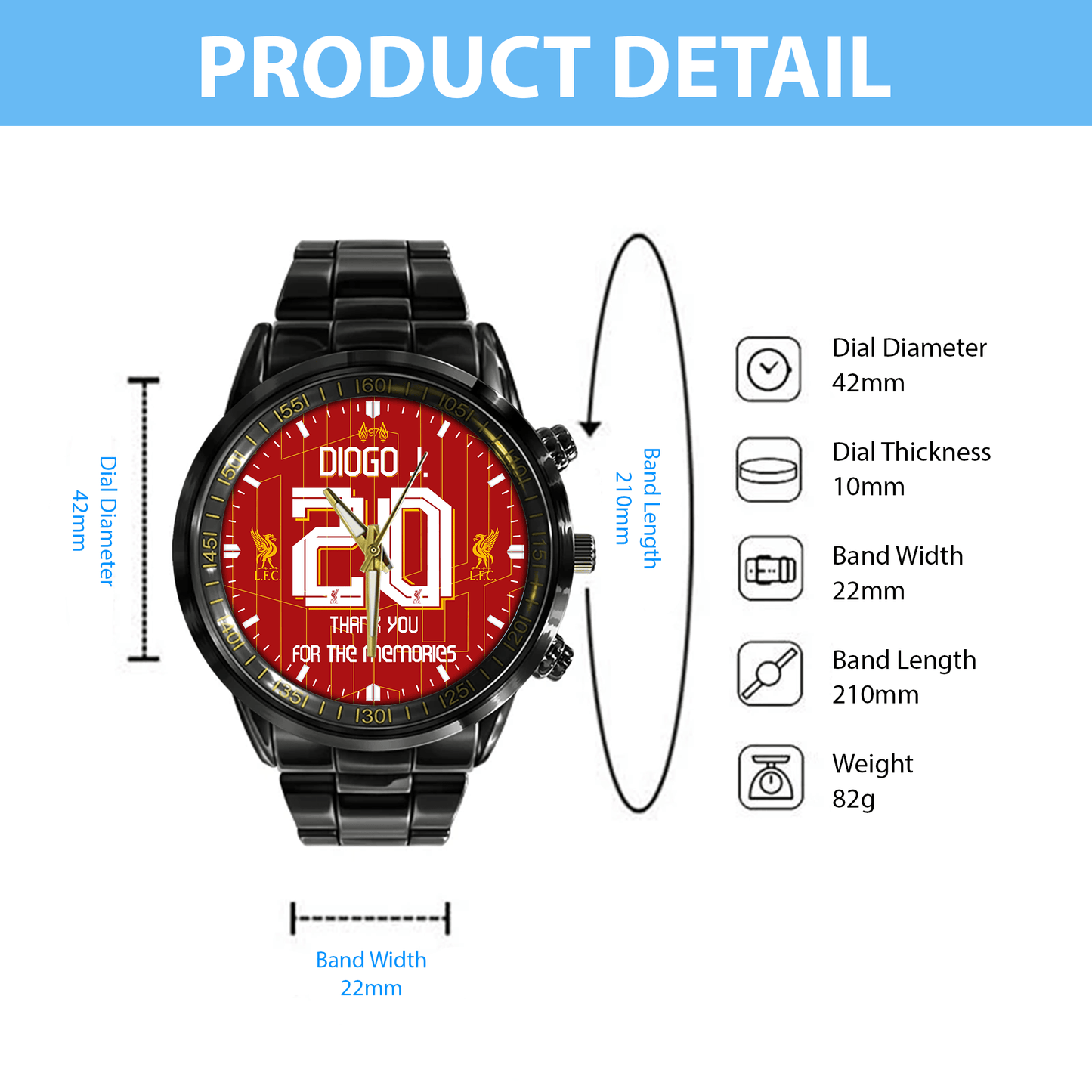 Liverpool Diogo J Luxury Stainless Steel Watch