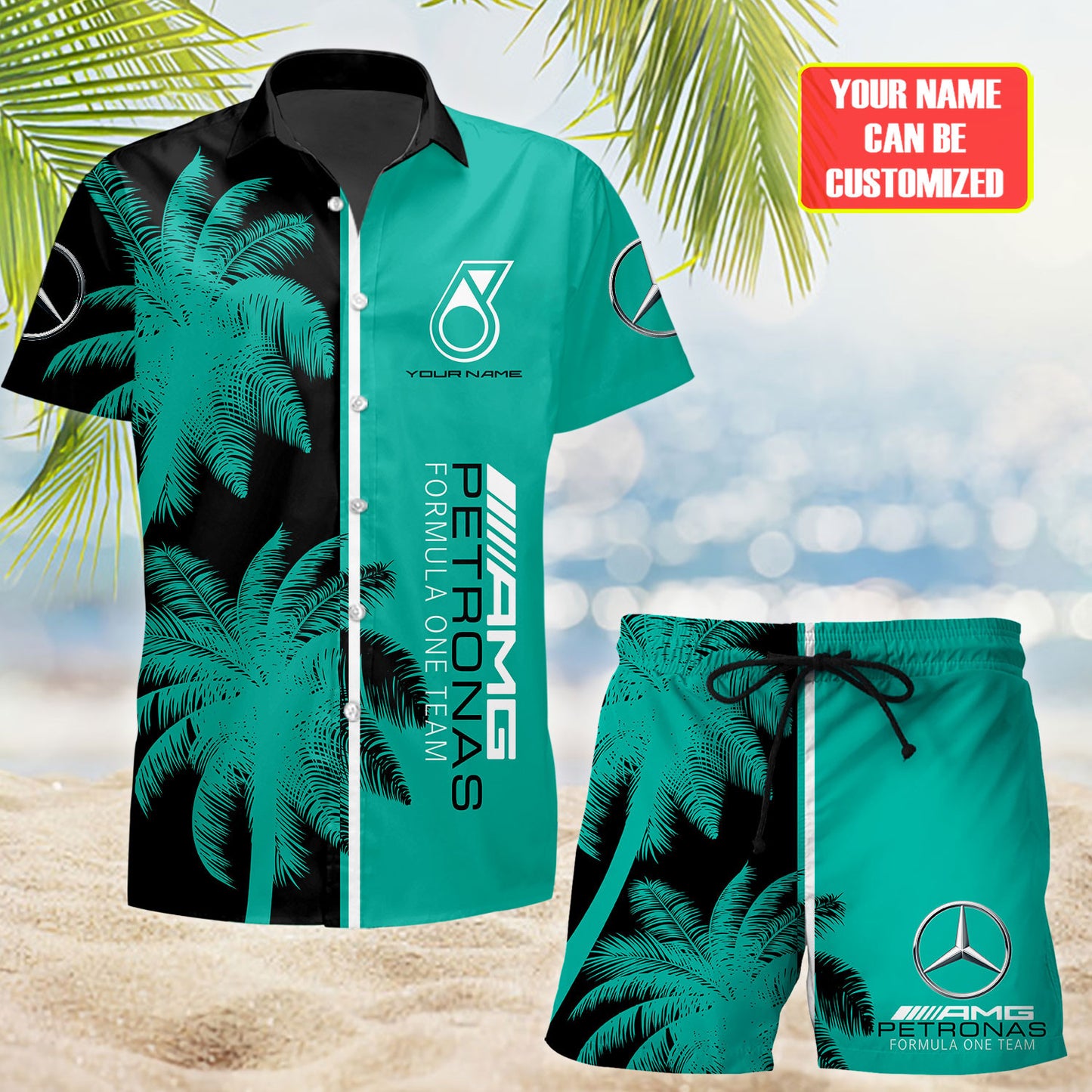 Personalized Merc AMG Petronas Tropical Hawaii Shirt Beach Short V15