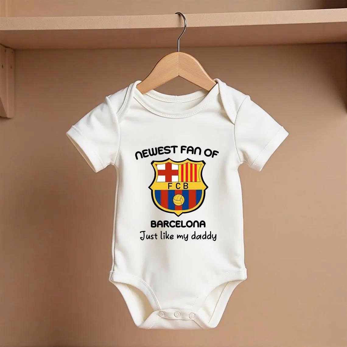 Customized Newest Fan of Barca Soccer Jersey , Baby Rib Bodysuit Sizes