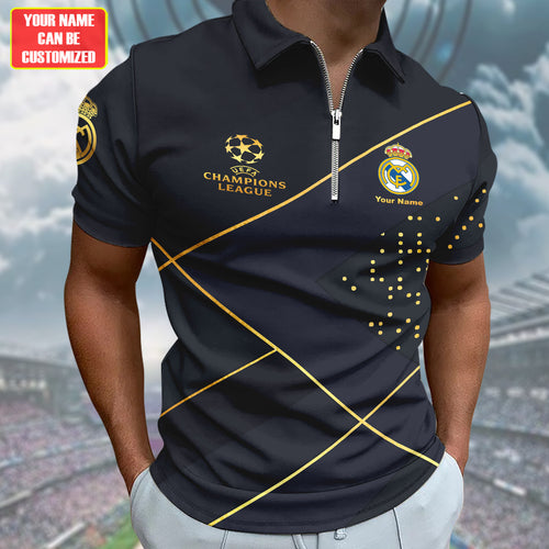 Personalized Real Madrid Luxury 3D Full Printing Set , Real Madrid Shirt , Real Madrid Set , Zipper Polo, Hoodie , Short , Polo , hawaii