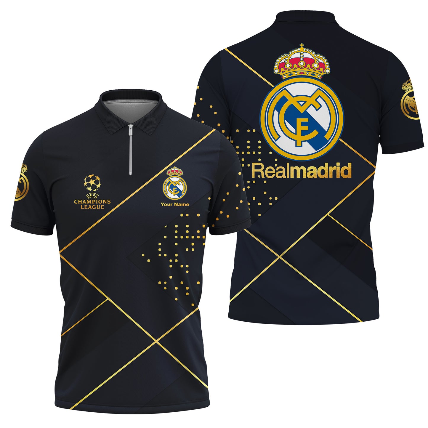 Personalized Real Madrid Luxury 3D Full Printing Set , Real Madrid Shirt , Real Madrid Set , Zipper Polo, Hoodie , Short , Polo , hawaii