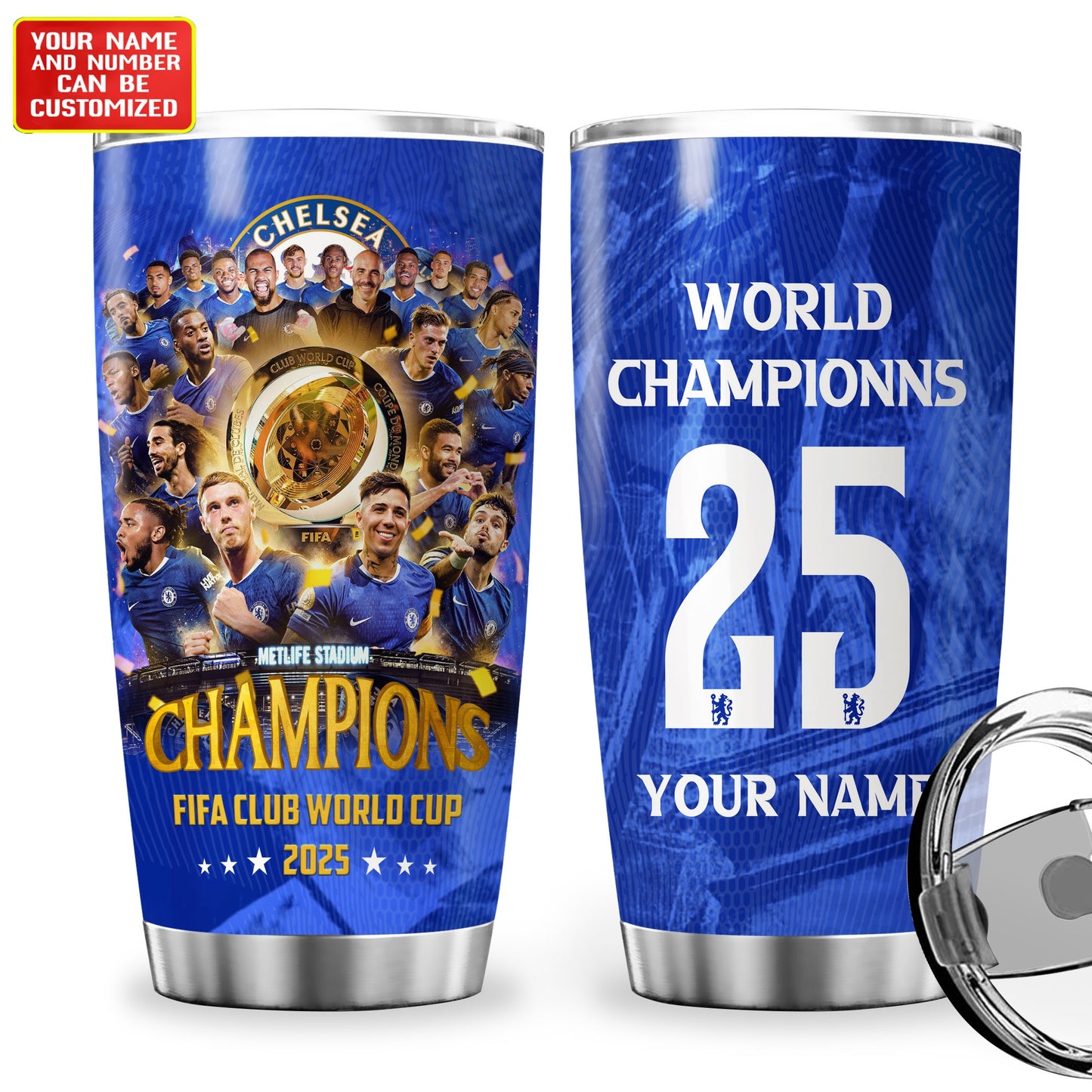 Personalized Chelsea Champions Stainless Tumbler 20oz 30oz Cup