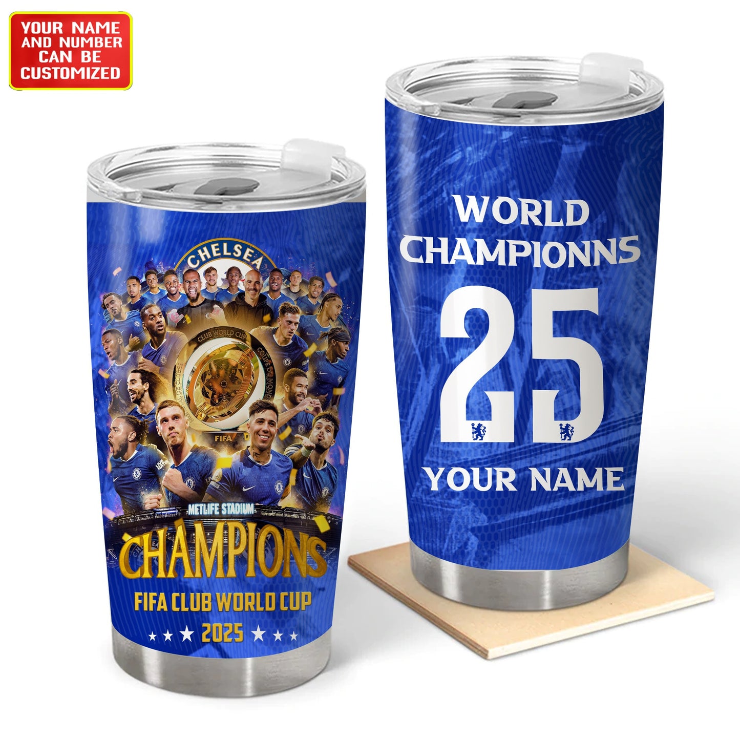 Personalized Chelsea Champions Stainless Tumbler 20oz 30oz Cup