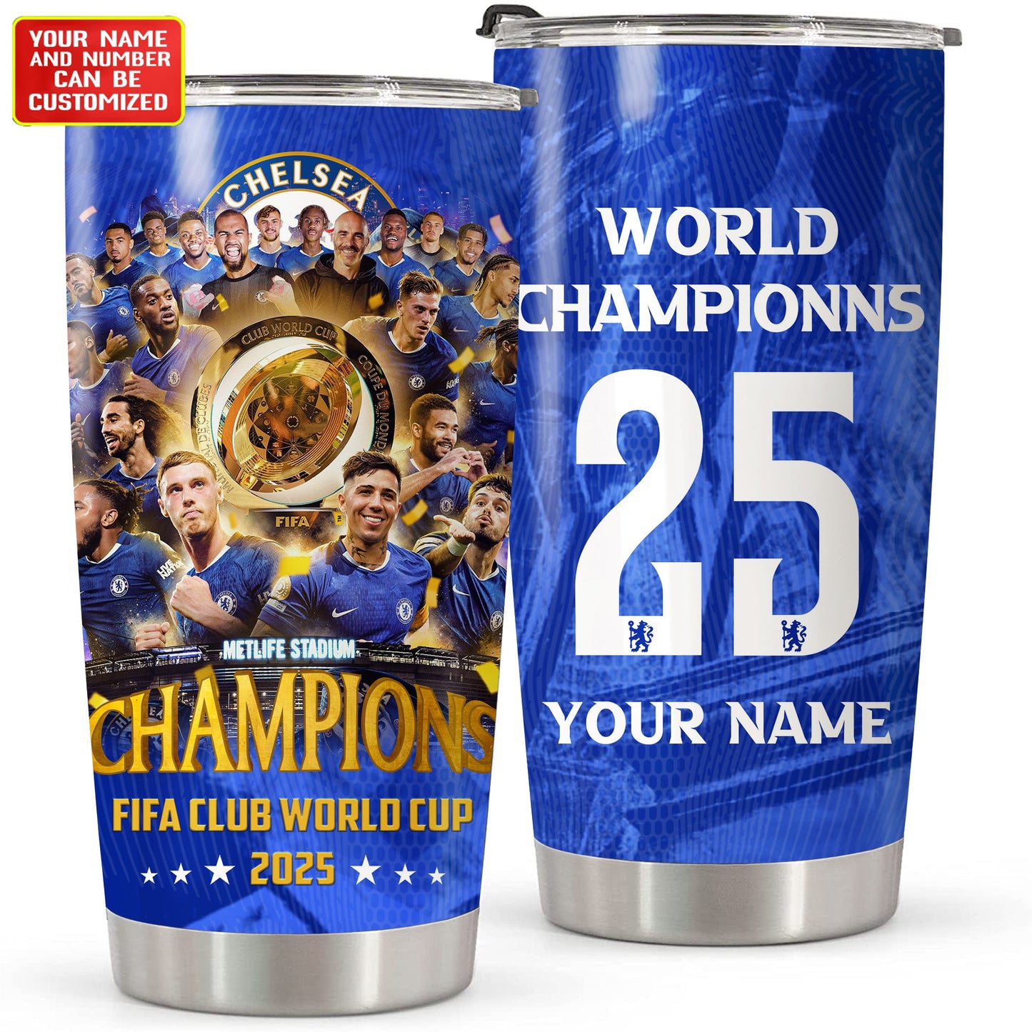 Personalized Chelsea Champions Stainless Tumbler 20oz 30oz Cup