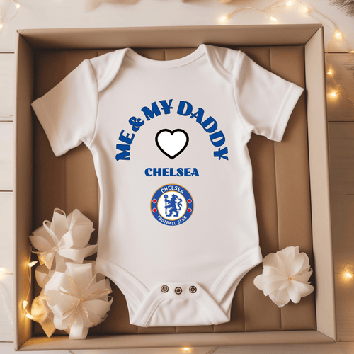 Customized Chelsea Me And Daddy Soccer Jersey , Baby Rib Bodysuit Sizes