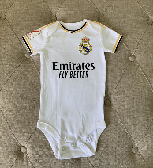 Customized Real Madrid Soccer Jersey , Baby Rib Bodysuit Sizes V3