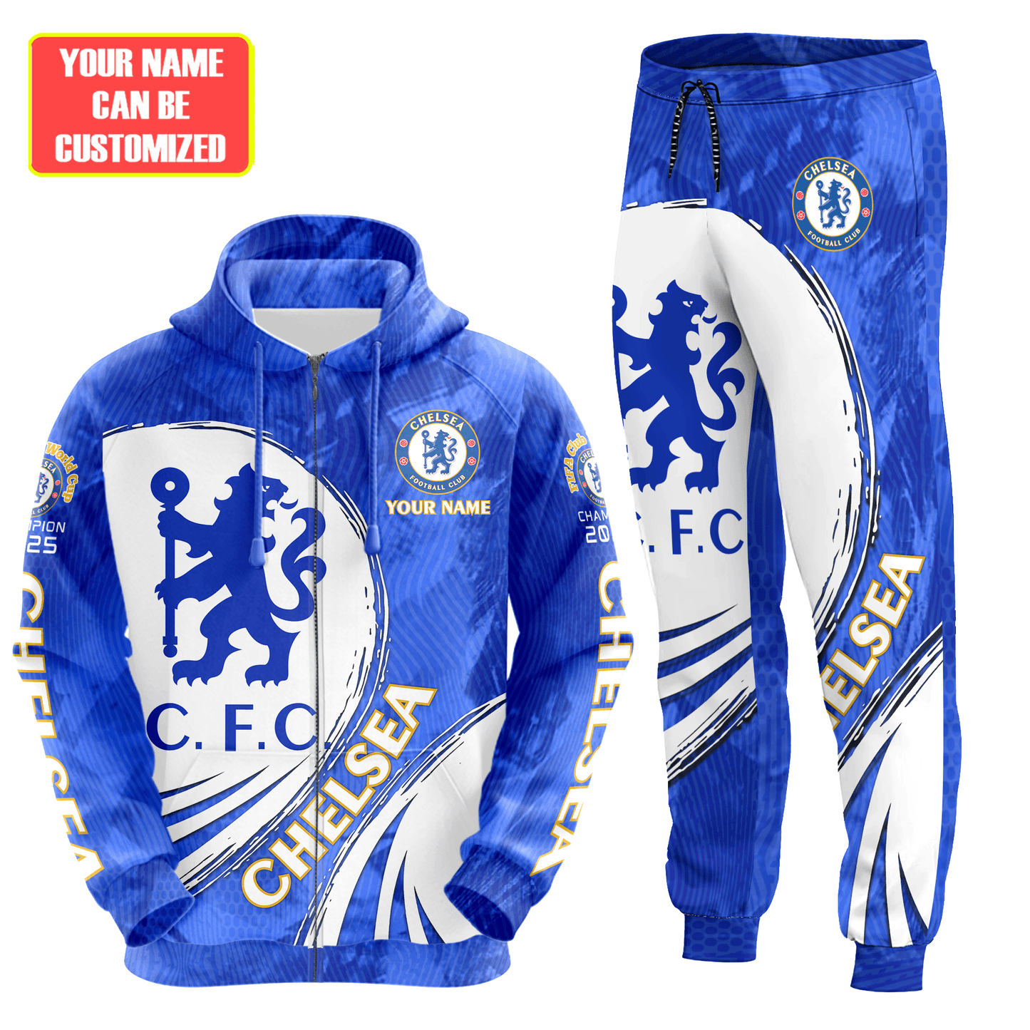 Personalized Chelsea Champions 3D All over Printed Hoodie and Sweatpants set