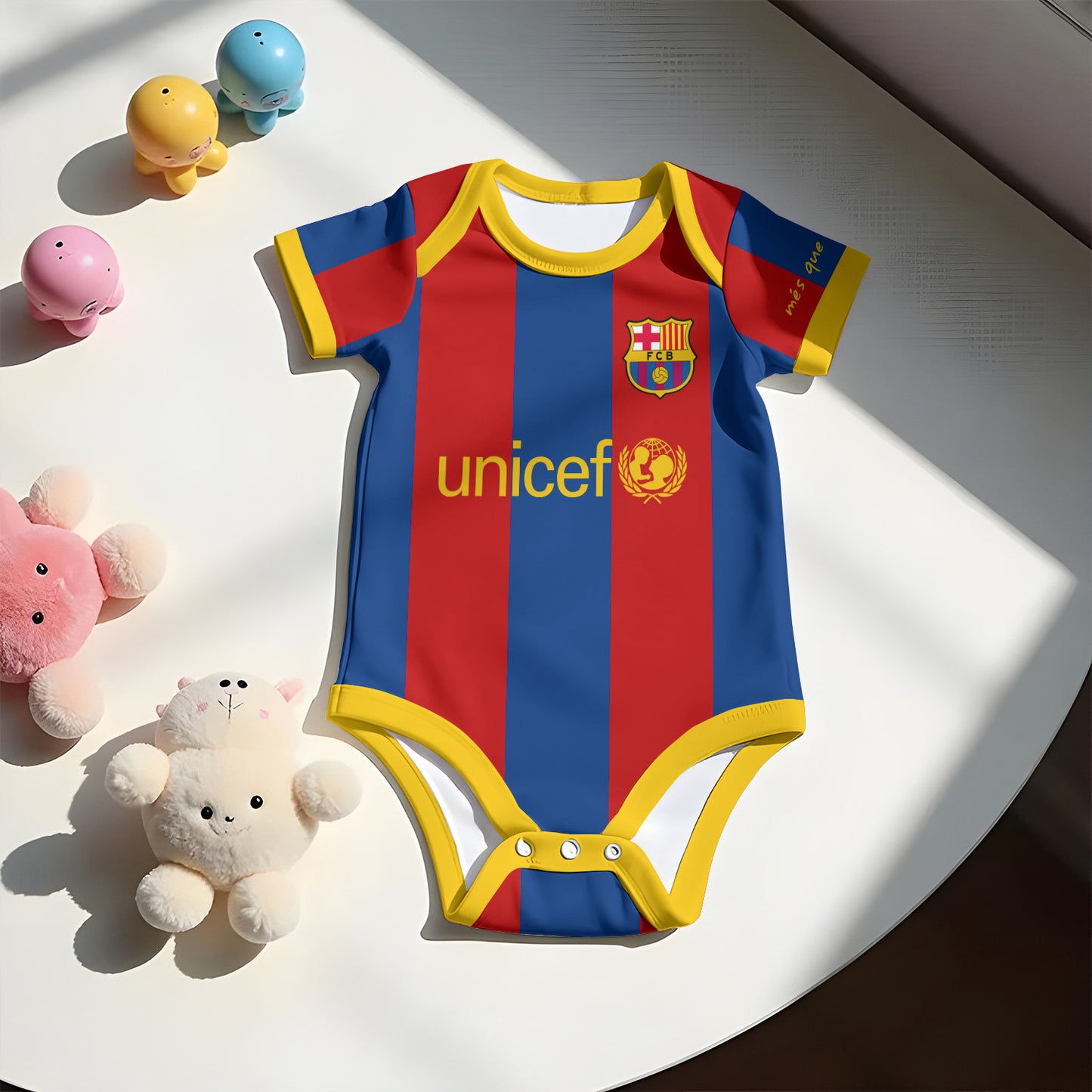 Customized Barcelona FC Soccer Jersey , Baby Rib Bodysuit Sizes V2