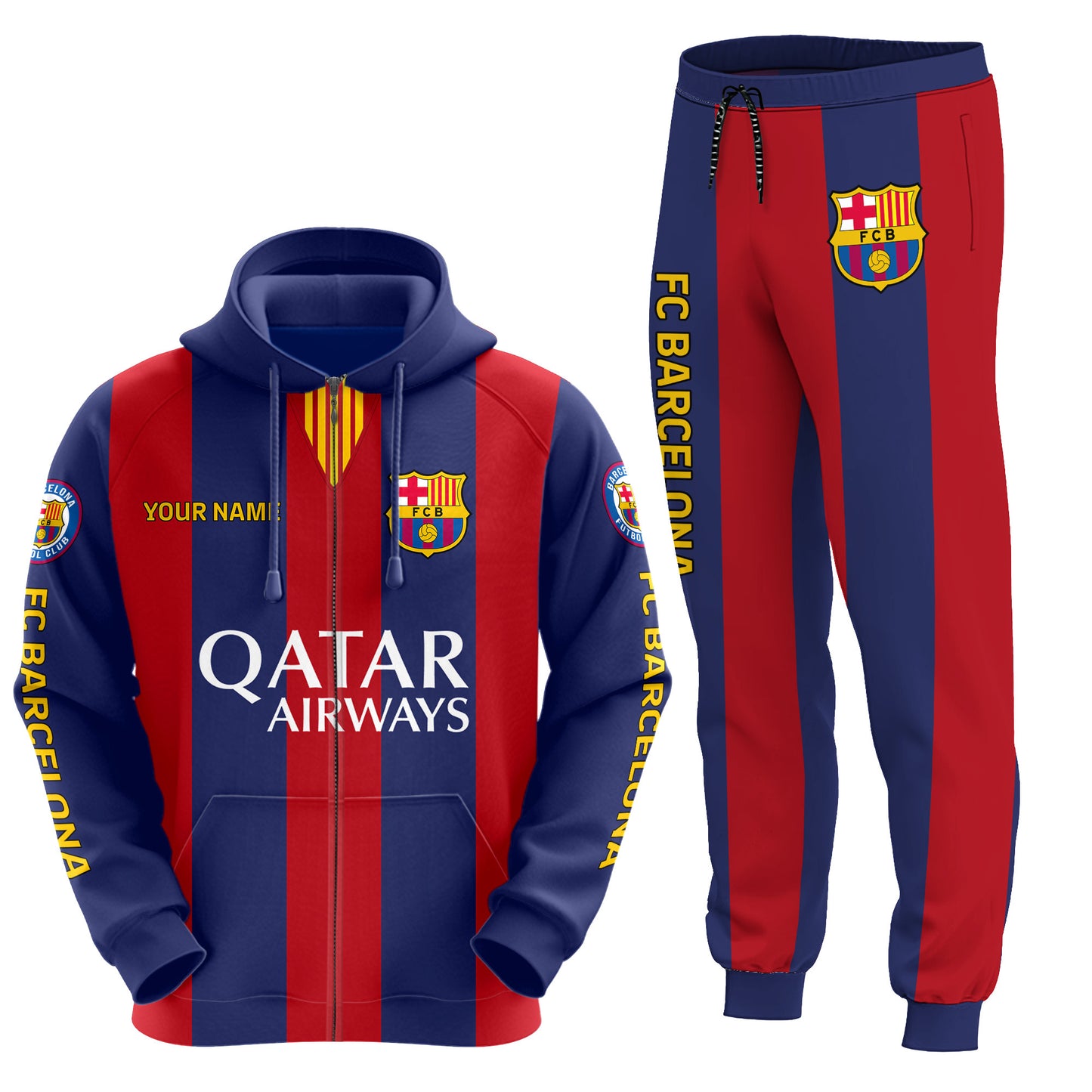 Personalized Barcelona Uniform 3D All over Printed Hoodie and Sweatpants set